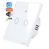 Cumpara ieftin Intrerupator inteligent cu touch, Wifi, 2 canale, 10A, Alb