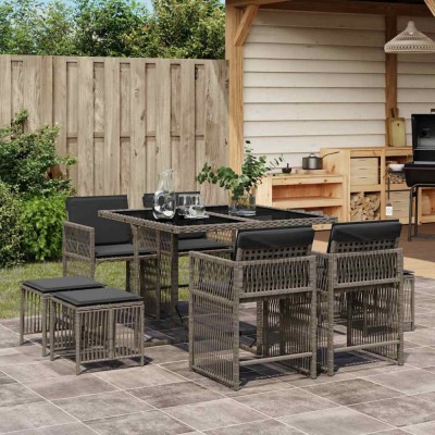 vidaXL Set mobilier grădină cu perne, 9 piese, gri, poliratan 3211676 foto