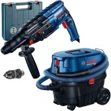 Bosch GBH 240 F + GAS 12-25 PL- Rotopercutor SDS-Plus 790 W 2.7 J mandrina interschimbabila valiza plastic + Aspirator umed-uscat 1250 W 200 mbar 25 l