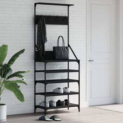 Gossi suport de haine cu raft de pantofi, negru, 70x34x184 cm foto