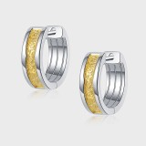 Cumpara ieftin Cercei Creole din Argint 925 Bicolor , Model Huggie Lat cu Gravura Baroca Aurita