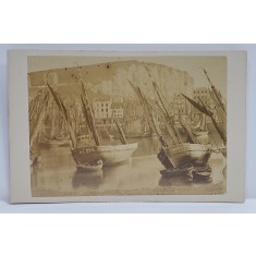 FOTOGRAF E. HAGLON , BARCI CU PANZE IN PORT , NORMANDIA , FOTOGRAFIE TIP C.D.V. , SFARSITUL SEC. XIXI