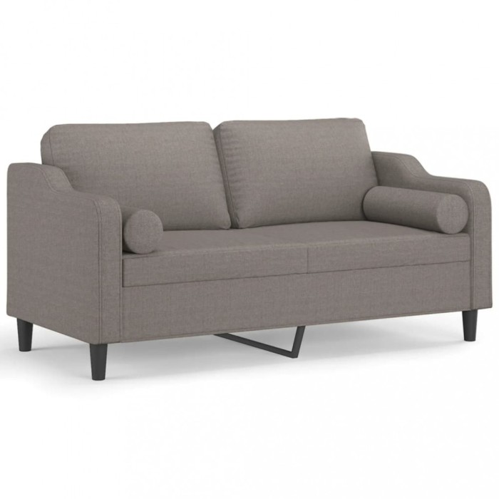 Canapea cu 2 locuri cu pernute, gri taupe, 140 cm, textil