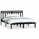 Cadru pat, negru, 140x200 cm, lemn masiv de pin