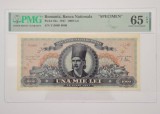 Bancnota Romania 1000 lei 1947 SPECIMEN 25 Iunie 1947 UNC, gradata PMG 65 EPQ TOP-POP ! - raritate - varianta cu stema regala pe revers !