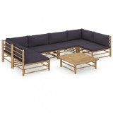 VidaXL Set mobilier de grădină cu perne gri &icirc;nchis, 7 piese, bambus