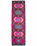 Covor / scoarță vintage din l&acirc;nă 119&times;412 cm, țesut la război, runner extra lung, model geometric kilim, cu franjuri