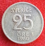 (A253) MONEDA DIN ARGINT SUEDIA - 25 ORE 1960, LIT. TS, 2.32 GRAME, PURITATE 400/1000