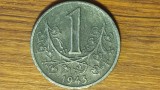 Bohemia &amp; Moravia - protectorat Germania nazista WW2 - moneda raruta - 1 koruna 1943 zinc - stare foarte buna !