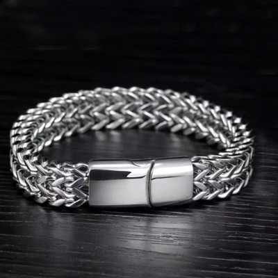 Bratara Barbati Inox Solida Model Cuban Argintiu B947DA foto
