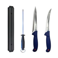 Set cutite profesionale de macelarie, injunghiat, transat, filetat, dezosat, suport magnetic, masat pentru ascutit, 2 cutite