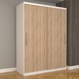 Dulap Dormitor Nova Eco 150 cm x 200 cm, fara oglinda, alb cu usi glisante sonoma