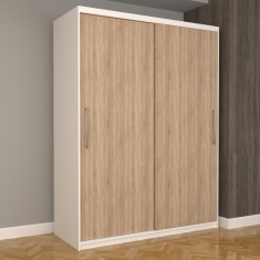 Dulap Dormitor Nova Eco 150 cm x 200 cm, fara oglinda, alb cu usi glisante sonoma