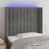 Cumpara ieftin Tăblie de pat cu LED, gri deschis, 93x16x118/128 cm, catifea