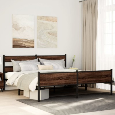 vidaXL Cadru de pat metalic fără saltea, stejar maro, 183x213 cm 3308518 foto