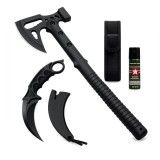 Cumpara ieftin Set topor multifuncțional, cuțit karambit Night și spray autoapărare DEPOX&reg;, otel inoxidabil, negru, 42 cm/19 cm/60 ml, teaca inclusa