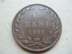 ROMANIA - 10 BANI 1867 WATT , CAROL I, L7.55 foto