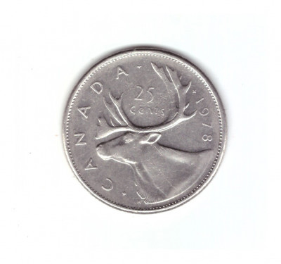 Moneda Canada 25 cents/centi 1978, stare buna, curata foto