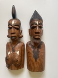 Barbat si femeie, arta africana, sculptura in lemn exotic cu incrustatii de os, jumatatea secolului 20