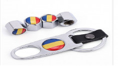 Set 4 capacele ventil roti Romania breloc capace drapel tricolor steag ro foto