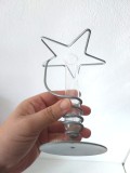 Vaza uniflora suport metalic cu eprubeta de sticla, forma de stea, 15cm inaltime, vechi, vintage, decor