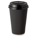 Set pahare din carton cu capac, Neirini, Negru, 480 ml, 25 buc