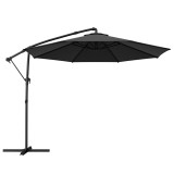 Outsunny Umbrelă de Grădină Suspendată 3 m cu Husă, Umbrelă Rotundă Inclinabilă cu Rotație 360&deg;, Manivelă, Banana, Negru | Aosom Romania