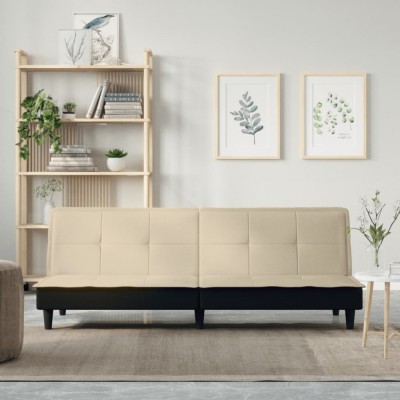 vidaXL Canapea extensibilă, crem, material textil foto