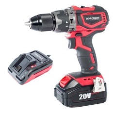 Masina de gaurit, insurubat (bormasina), 20V Li-ion, cu acumulator 2 Ah, incarcator,&nbsp;cu percutie, fara perii, mandrina&nbsp;13 mm, Worcraft GartenVIP DiyLi
