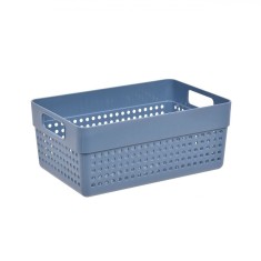 Coș Depozitare Plastic, Model Perforat, M&acirc;nere, Capacitate 3.5L, Albastru
