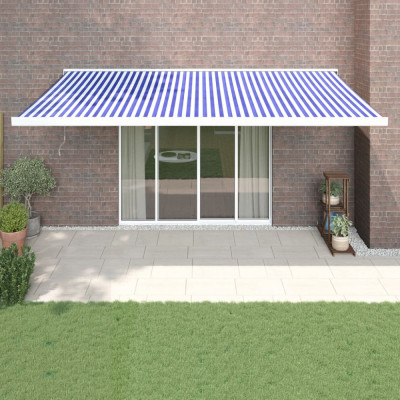 vidaXL Copertină retractabilă albastru/alb, 5x3 m, textil/aluminiu foto