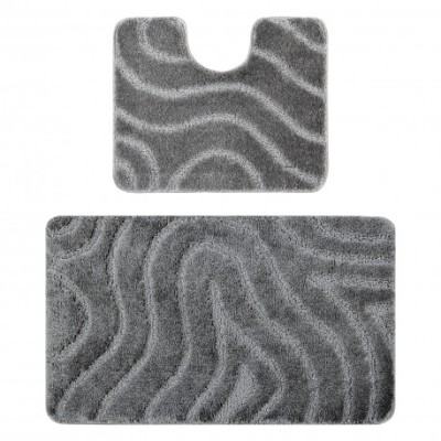 Set de baie din doua piese SUPREME WAVES, valuri, anti-alunecare, moale - gri, 60x100 cm foto