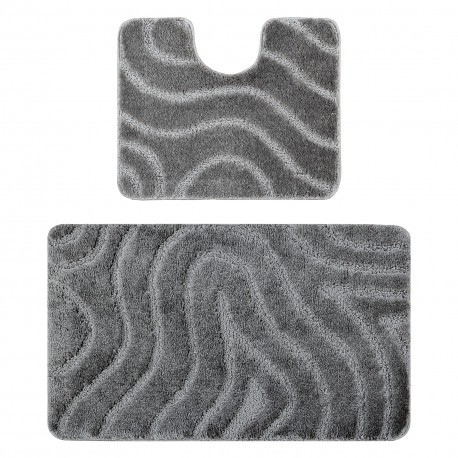 Set de baie din doua piese SUPREME WAVES, valuri, anti-alunecare, moale - gri, 60x100 cm