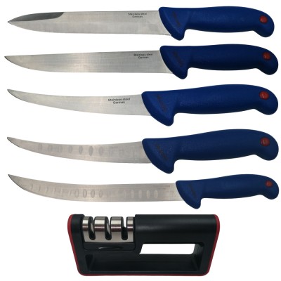 Set de macelarie IdeallStore&amp;reg;, injunghiat, filetat, cutitul bucatarului si ascutitoare, otel inoxidabl foto
