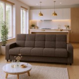 Cumpara ieftin Canapea extensibila 3 locuri Thassos cu lada de depozitare, Bej - Maro, 220x70x90 cm