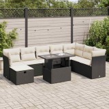 Cumpara ieftin Set mobilier de grădină cu perne, 9 piese, negru, poliratan