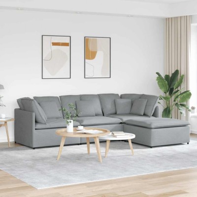 Gossi canapea modulara cu taburet si perne, textil, gri deschis foto