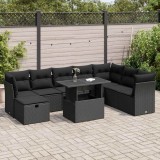 vidaXL Set mobilier de grădină cu perne, 9 piese, negru, poliratan 3327795