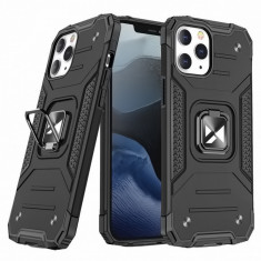 Husa Plastic - TPU WZK Ring Tough Armor Kickstand pentru Apple iPhone 13, Neagra