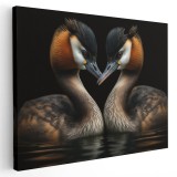 Tablou canvas doua rate salbatice pe lac, maro, negru 1244 Tablou canvas pe panza CU RAMA 40x60 cm
