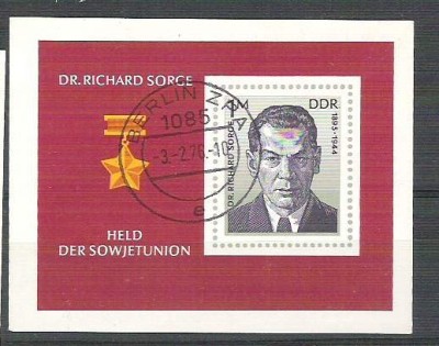 Germany DDR 1976 Dr Richard Sorge, perf. sheet, used H.034 foto