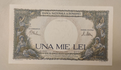 Rom&amp;acirc;nia - 1000 Lei (10 septembrie 1941) filigram &amp;icirc;mpăratul Traian sD.0595 foto