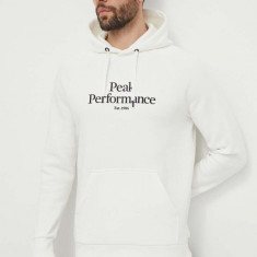 Peak Performance bluza barbati, culoarea alb, cu glugă, cu imprimeu