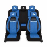 Set Huse Scaune Universale Racing, Albastru cu Negru Personalizate cu Mitsubishi