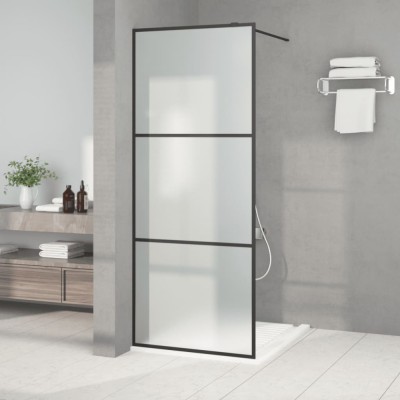 vidaXL Perete cabină duș walk-in negru 80x195 cm sticlă ESG mată foto