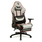 Cumpara ieftin Scaun de gaming ergonomic cu perna, tetiera, suport picioare si spatar rabatabil, gri/negru/rosu, 84 x 52 / 48 x 50 cm Best CarHome