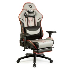 Scaun de gaming ergonomic cu perna, tetiera, suport picioare si spatar rabatabil, gri/negru/rosu, 84 x 52 / 48 x 50 cm Best CarHome