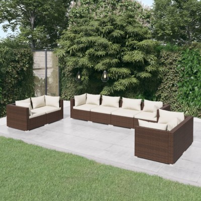 vidaXL Set mobilier de grădină cu perne, 8 piese, maro, poliratan foto