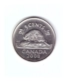 Moneda Canada 5 cents/centi 2008, stare foarte buna, curata