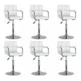 vidaXL Scaune de bucătărie pivotante, 6 buc., alb, piele ecologică